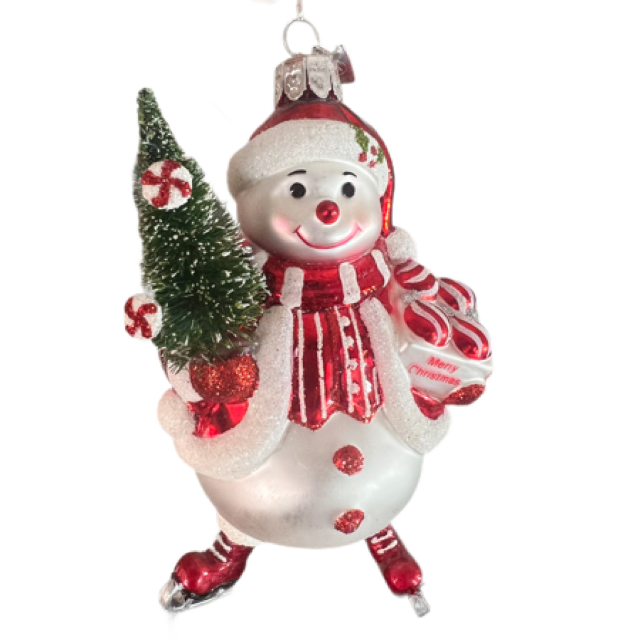 Kurt Adler Noble Gems Snowman Glass Ornament Peppermint Candy Skating Christmas