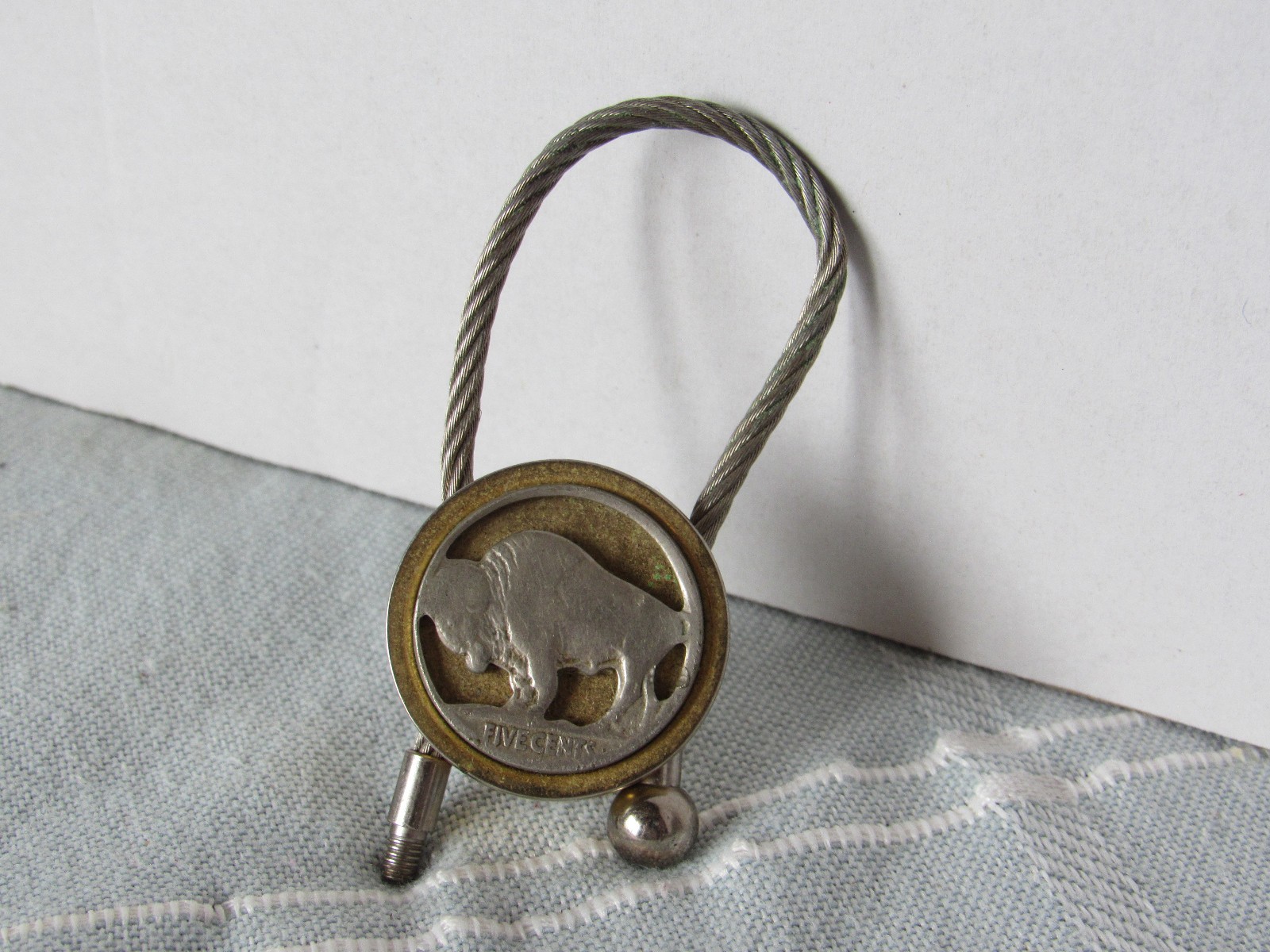 Vintage Buffalo Nickel 5 Cent Stainless Steel Key Chain or Key Ring