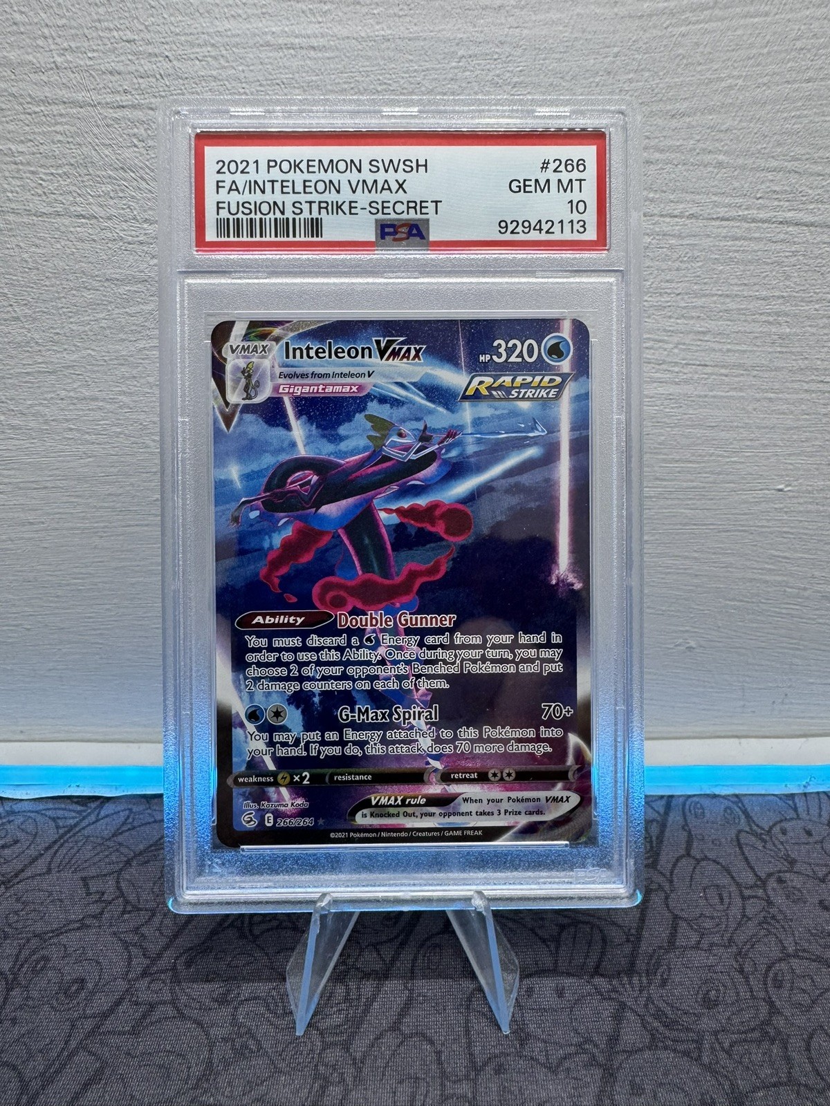 Pokemon TCG Inteleon VMAX 266/264 SWSH Fusion Strike Secret Rare Pokemon PSA 10