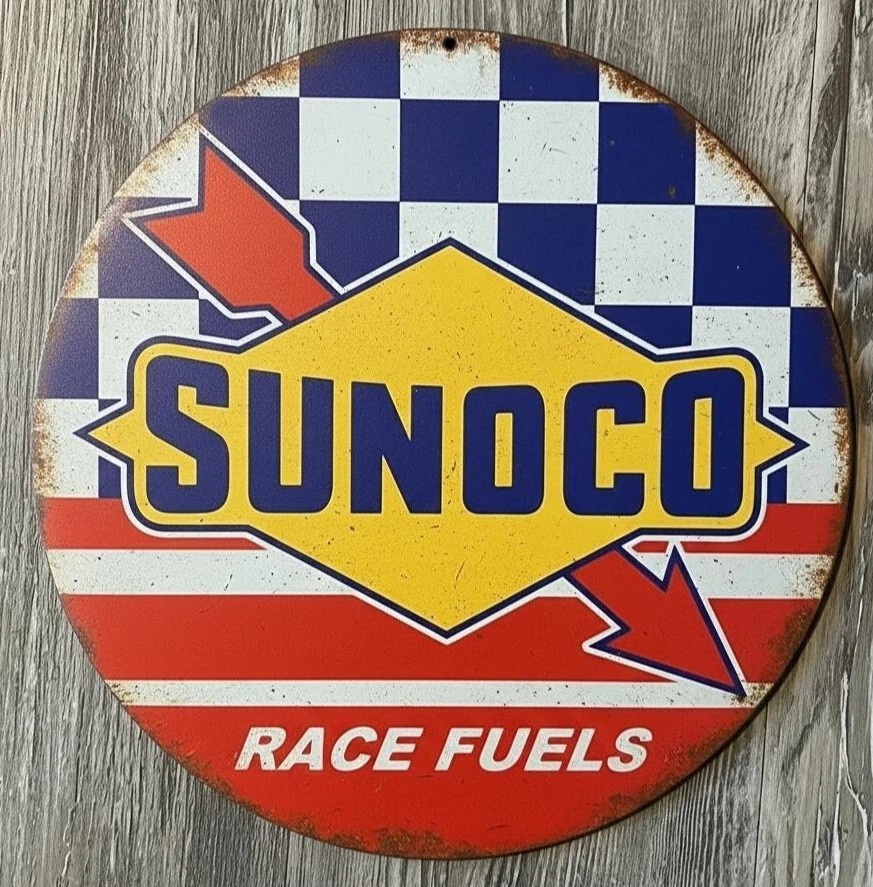 Sunoco Race Fuels 8″ Diameter Vintage Novelty Metal Sign Made In USA New!