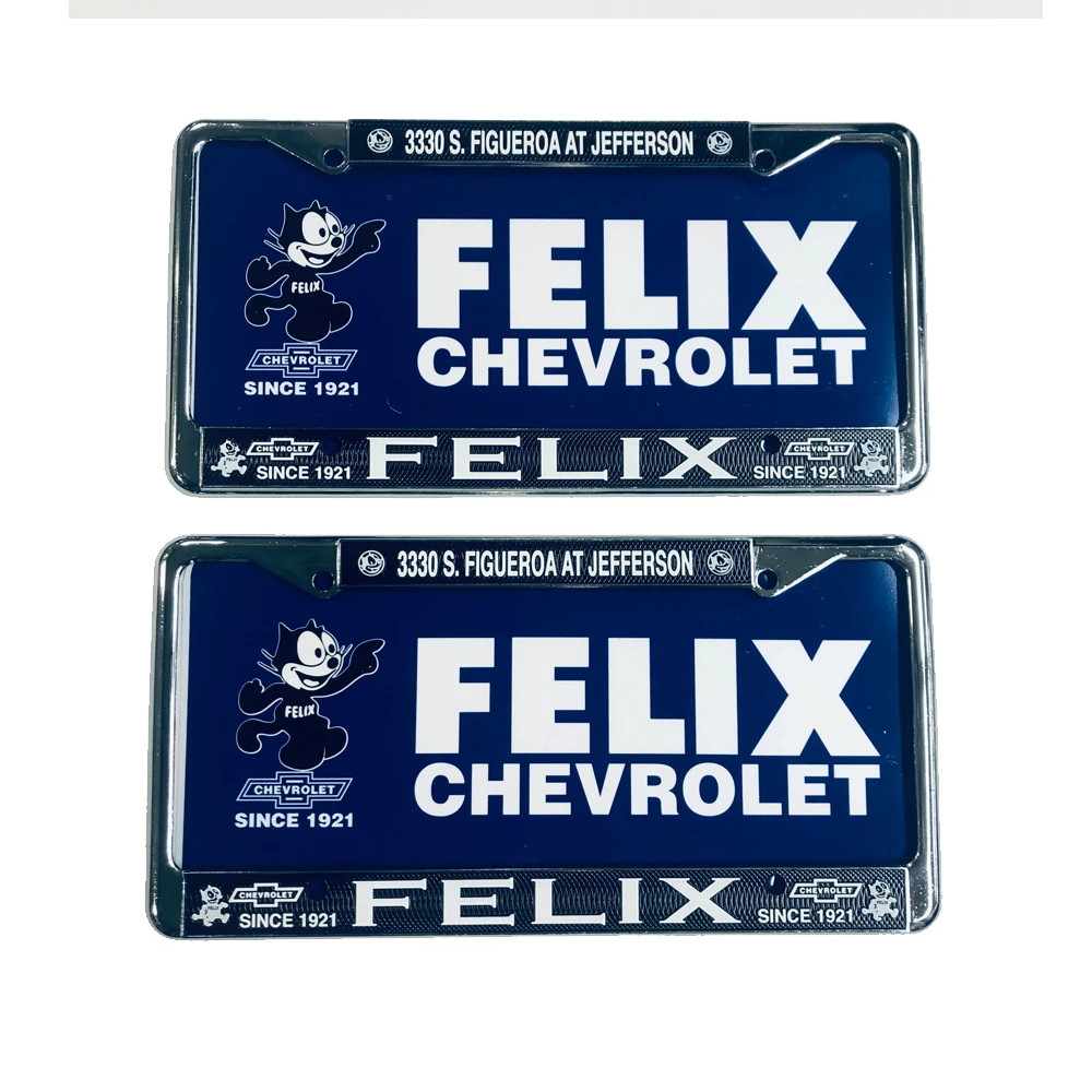 Plastic Chrome License Plate Set of 2 Frames with 2 Blue Inserts