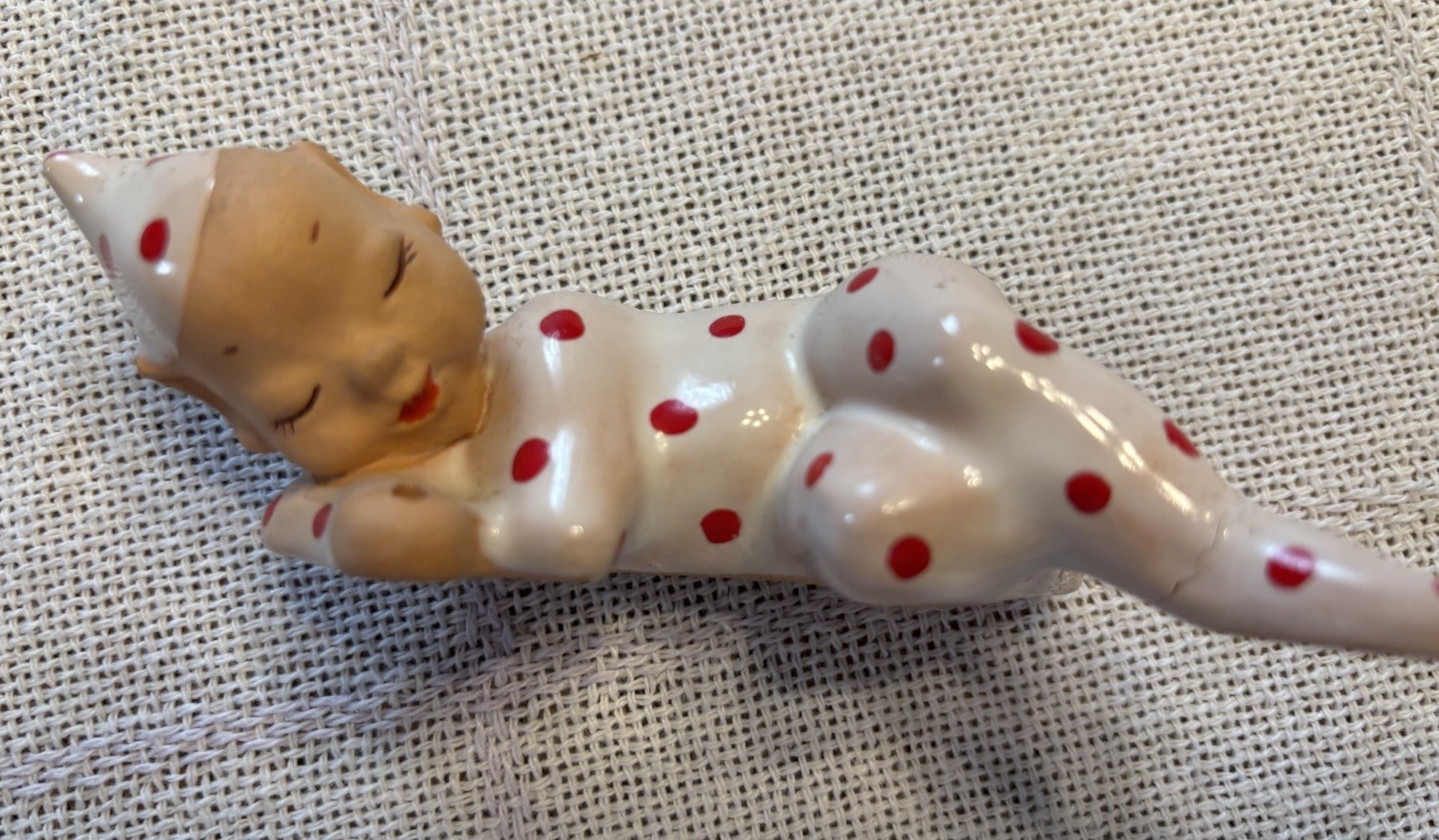 Vintage Sleeping Pixie Elf Figurine Polka Dot Pajamas