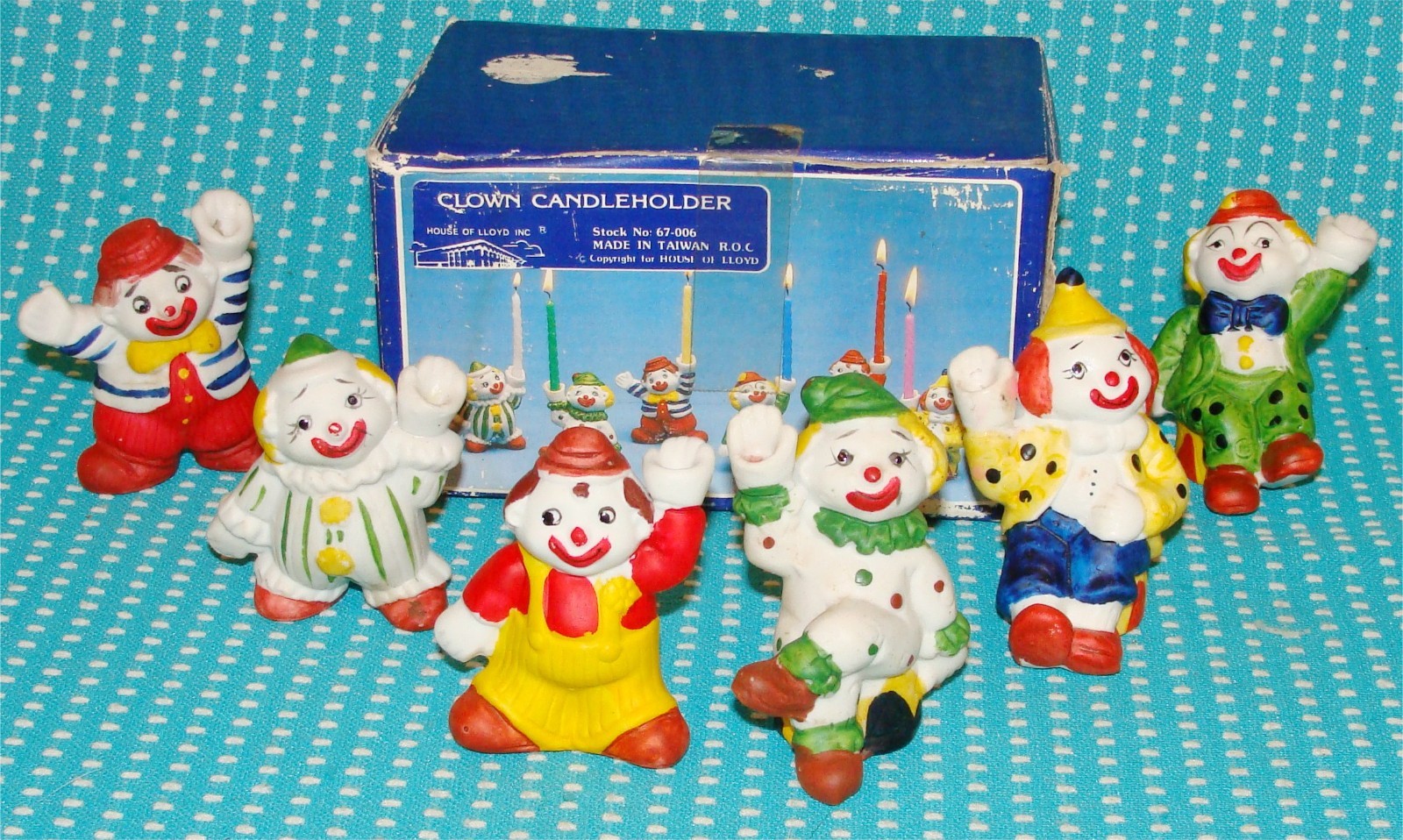 6 Vtg Clown Mini Candle Holder Figurine Set Circus House of Lloyd 2 ½” Porcelain