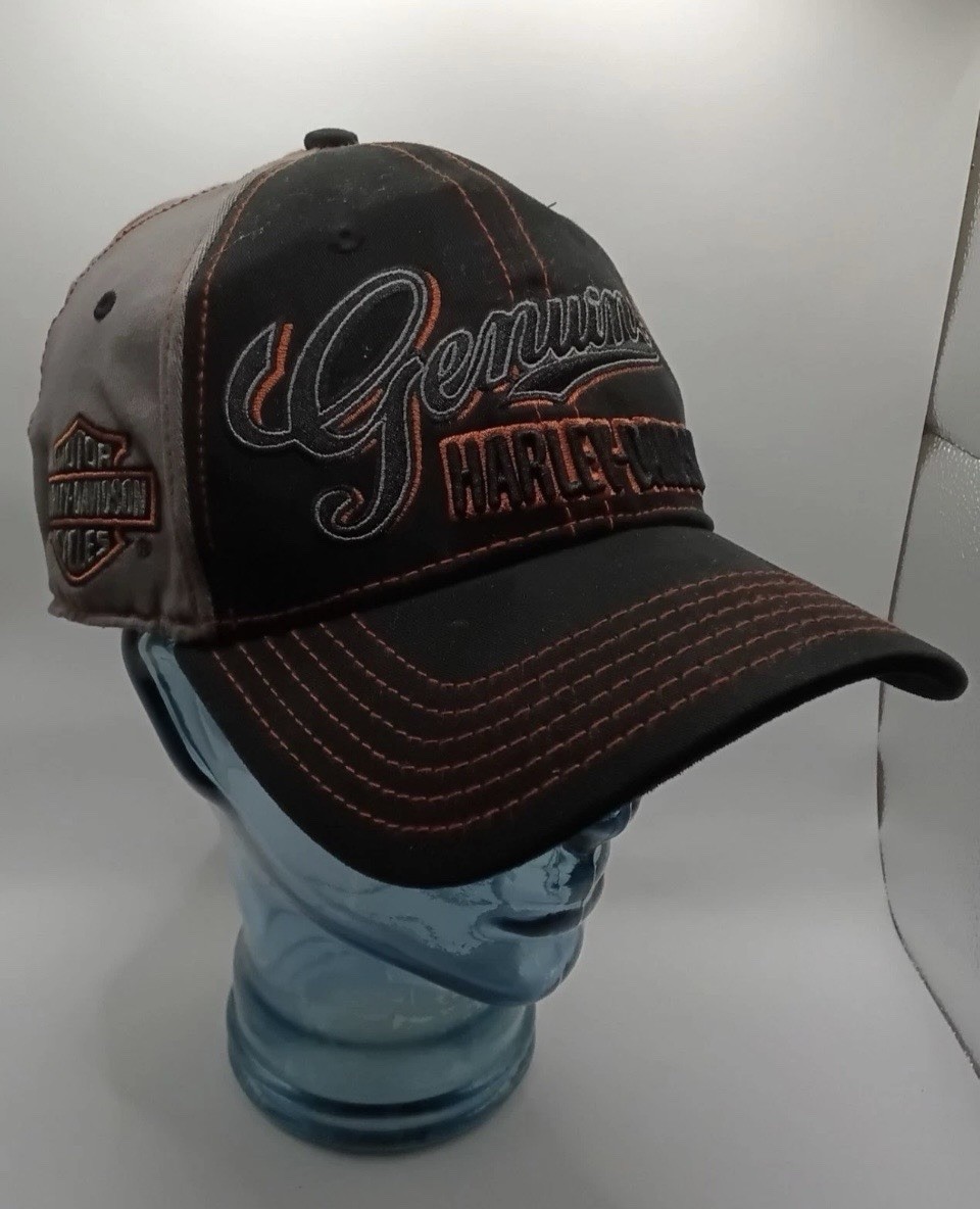 Harley-Davidson Genuine Fitted Stretch Hat Cap Black Gray Embroidered Logo