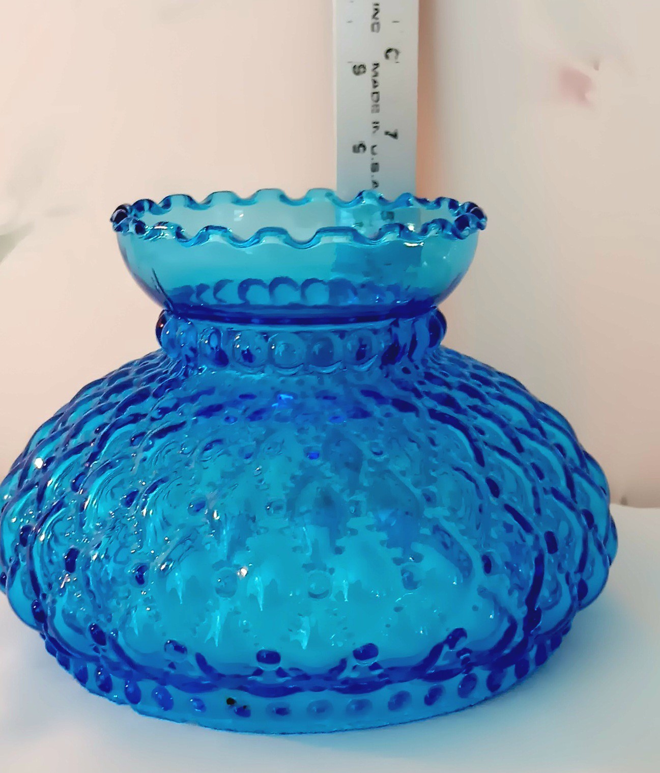 Vintage Fenton Diamond Quilt Pattern 6″ Clear Blue Glass Shade