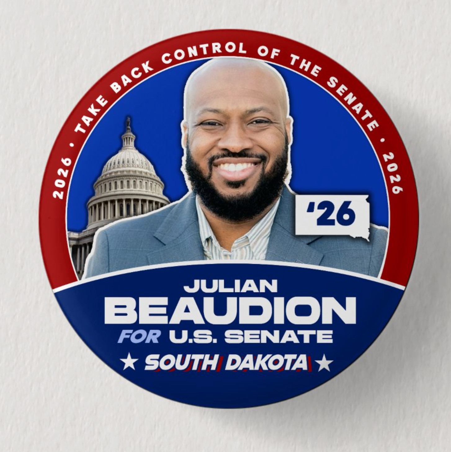 JULIAN BEAUDION Senate 2026 Pin Button Political Democrat South Dakota Midterms