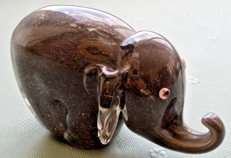 ELEPHANT for COLLECTOR-SOLID GREY GLASS,TRUNK UP,3 inch tall,4 1/2 trunk to tail