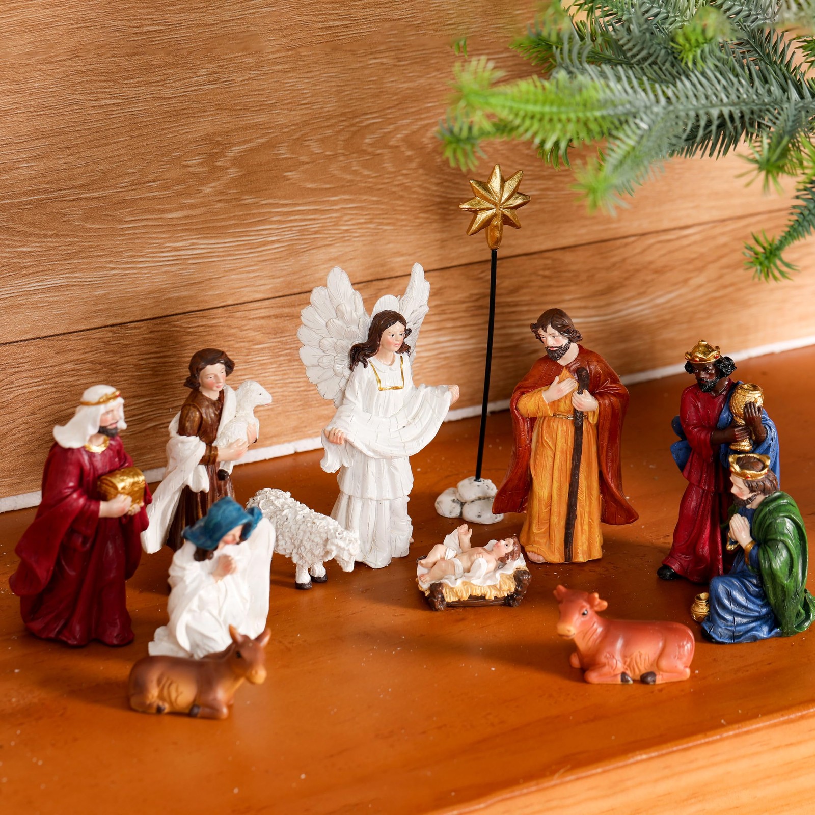 Nativity Set for Christmas, 12 Pieces 3.9 Inches Hand-Painted Resin Figurines…