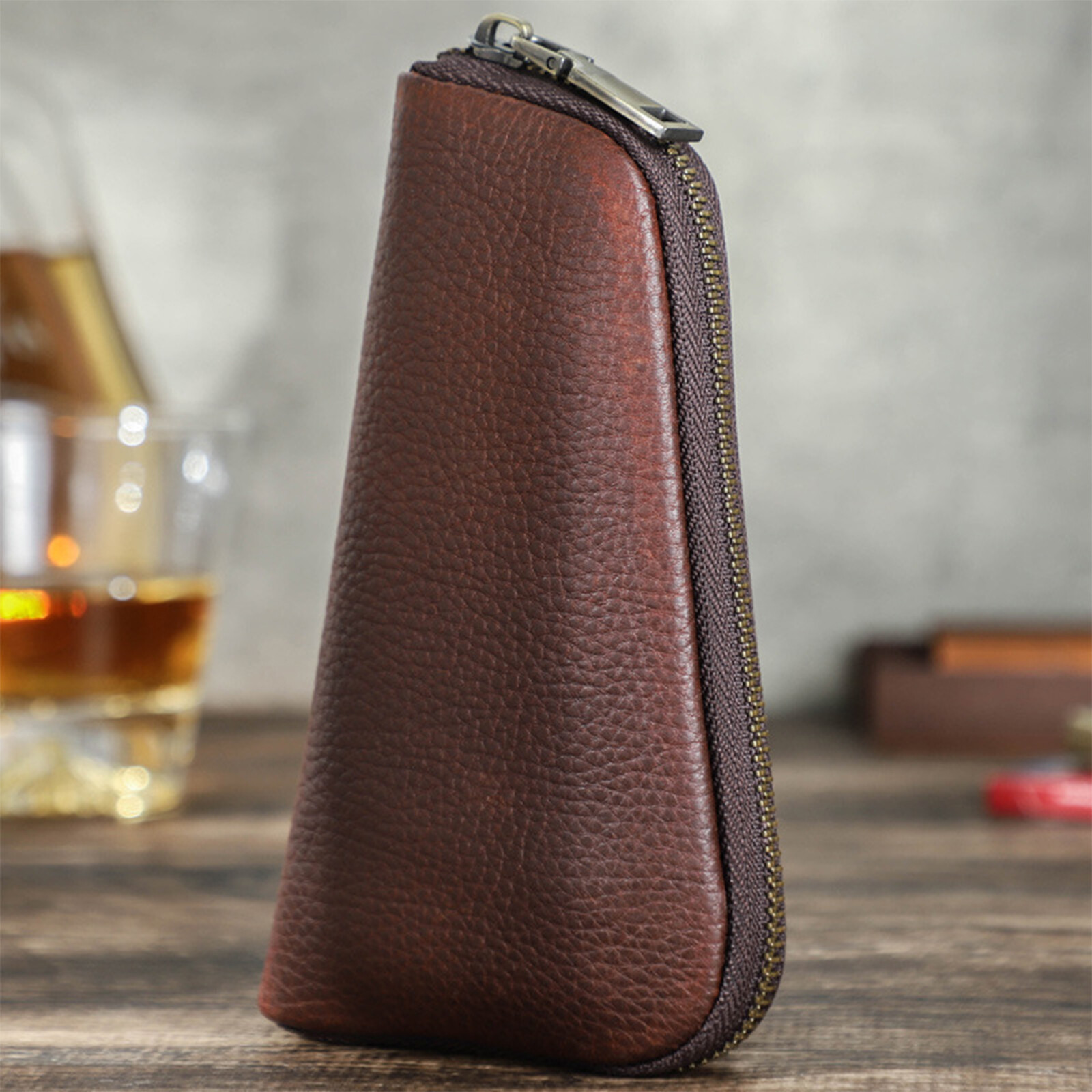 Smoking pipe bag Cigar rod lighter pouch pocket tobacco cow Leather brown