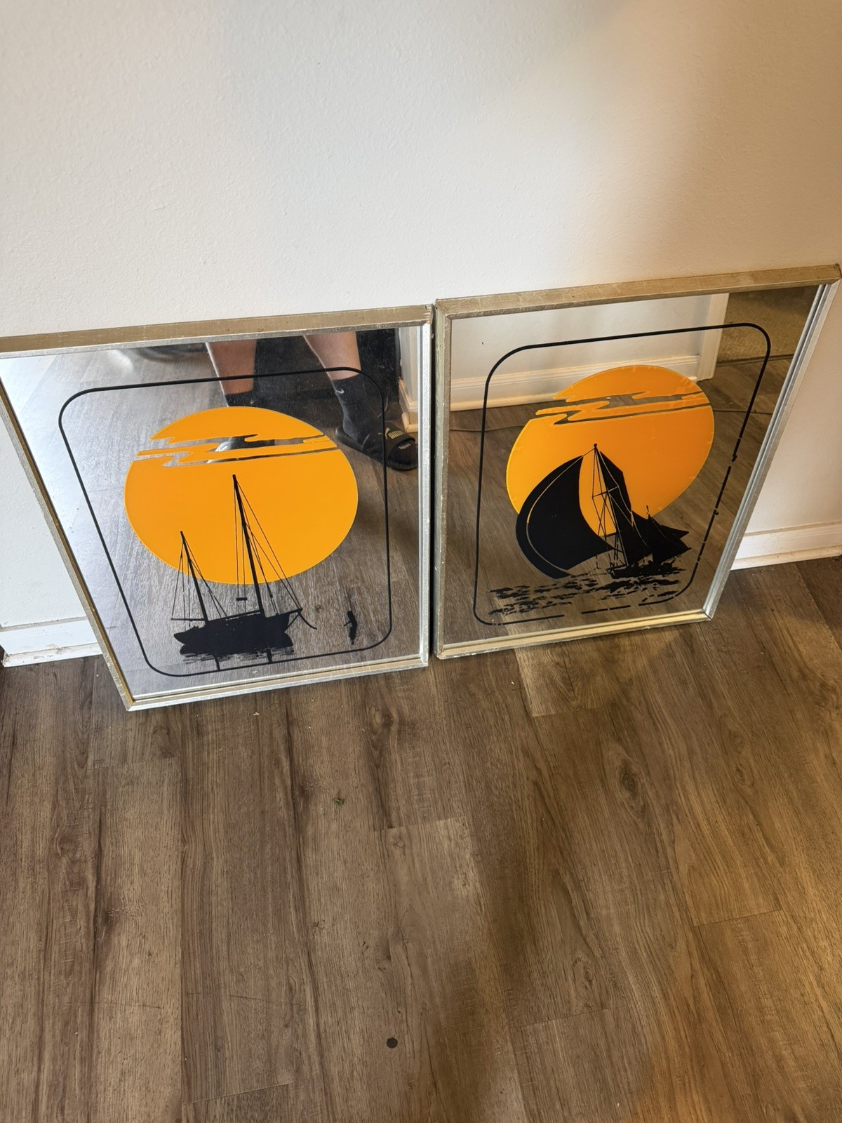 Vintage 1970s MCM Sailboats Sun Mirror Picture Wall Art by Intercraft 21″x27″