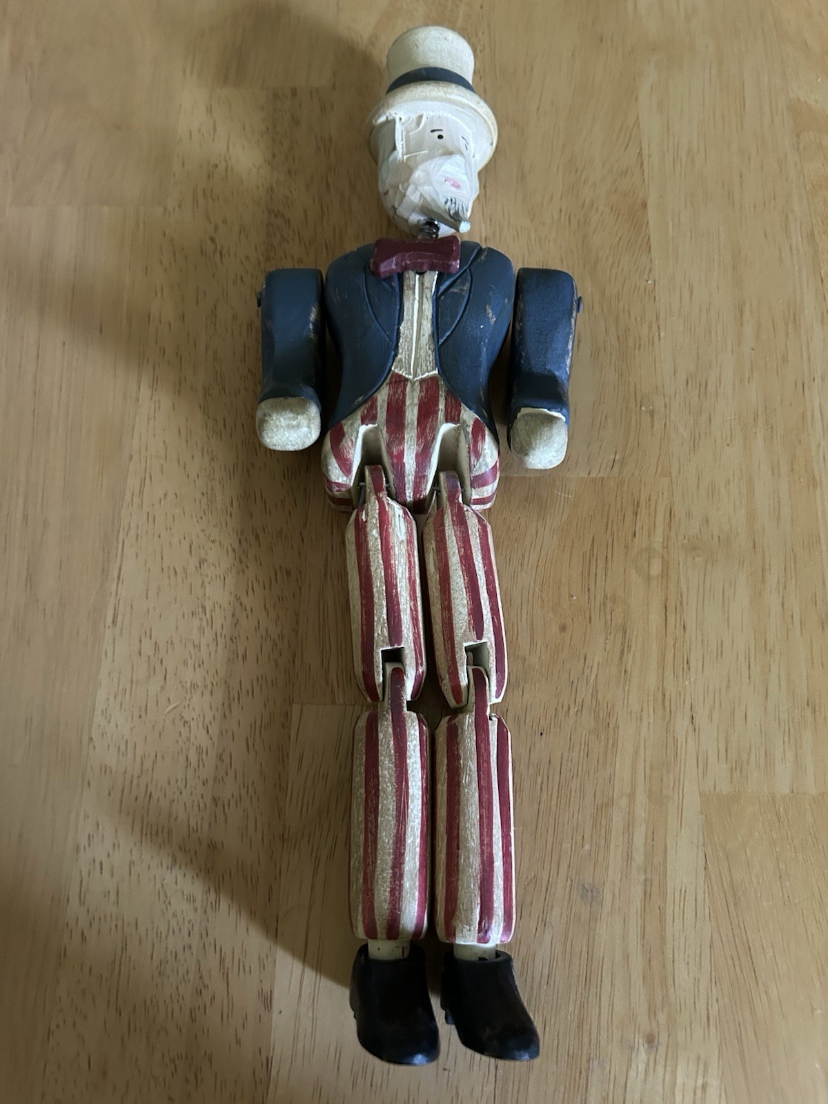 Folk Art Uncle Sam Vintage Wood Figure Jointed Figure July 4th America 250