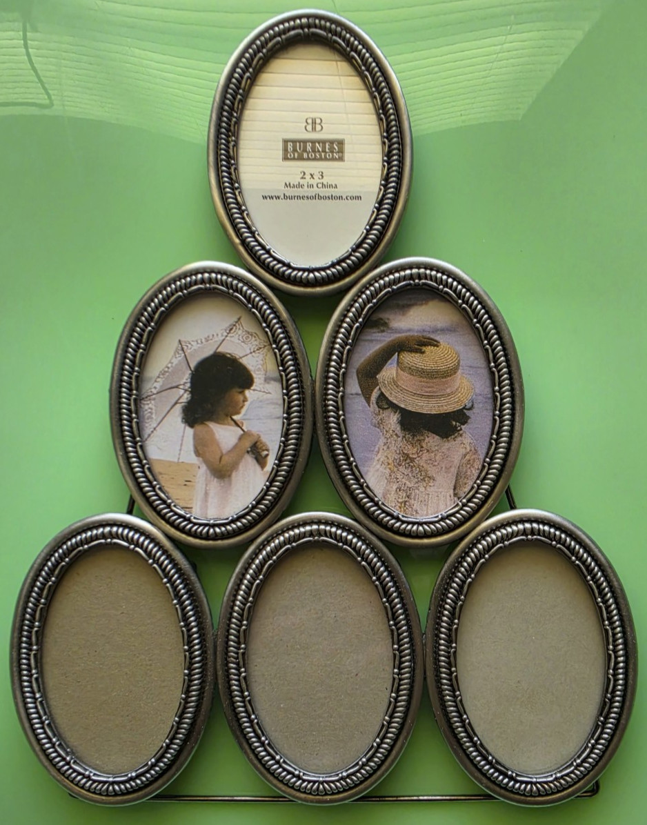 Vintage Oval 2×3 Burnes of Boston Pyramid Style Frame Pewter Tone 9.5”T X 7.5”W