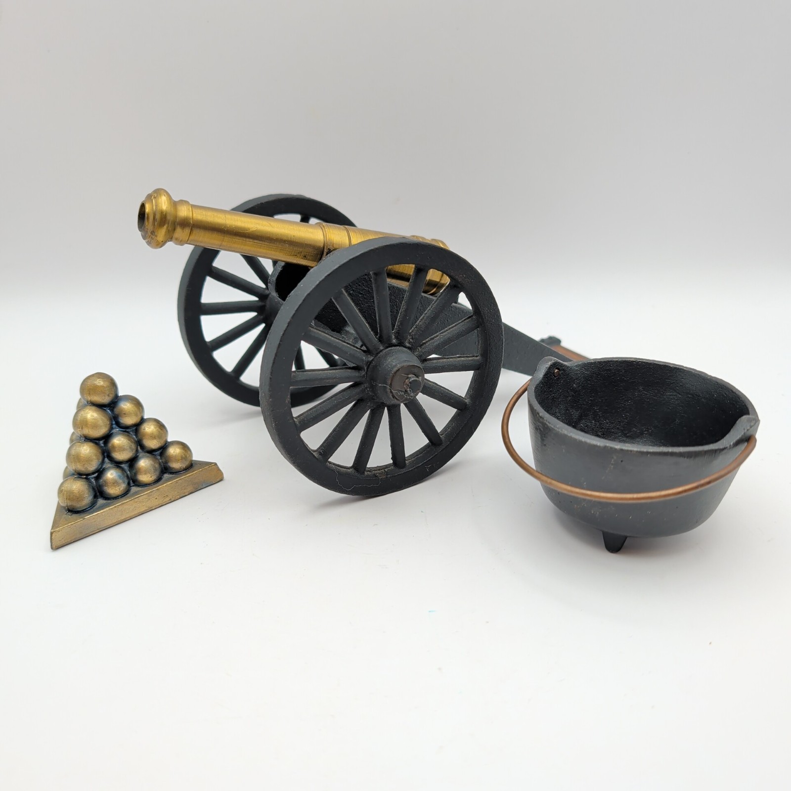 Cast Iron & Brass Cannon Decor Set Fort Ticonderoga w/ Accessories