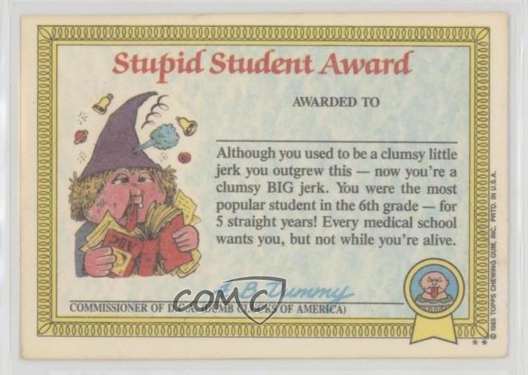 1985 Topps Garbage Pail Kids Series 1 JAY DECAY (Diploma Back Two Star) #5b d8k