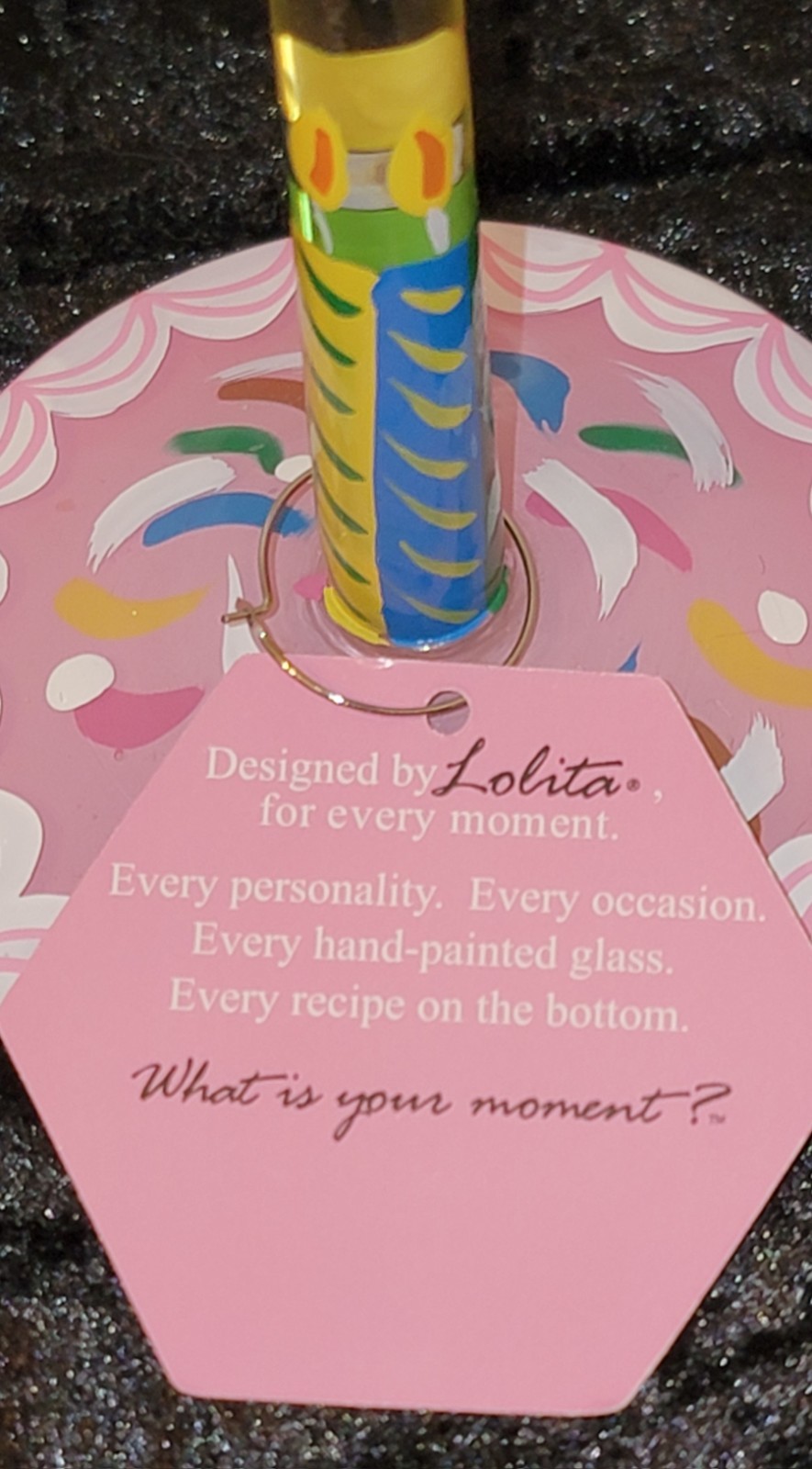 Lolita Hand painted 16 oz Wine Glass “ Birthday Cake NIB