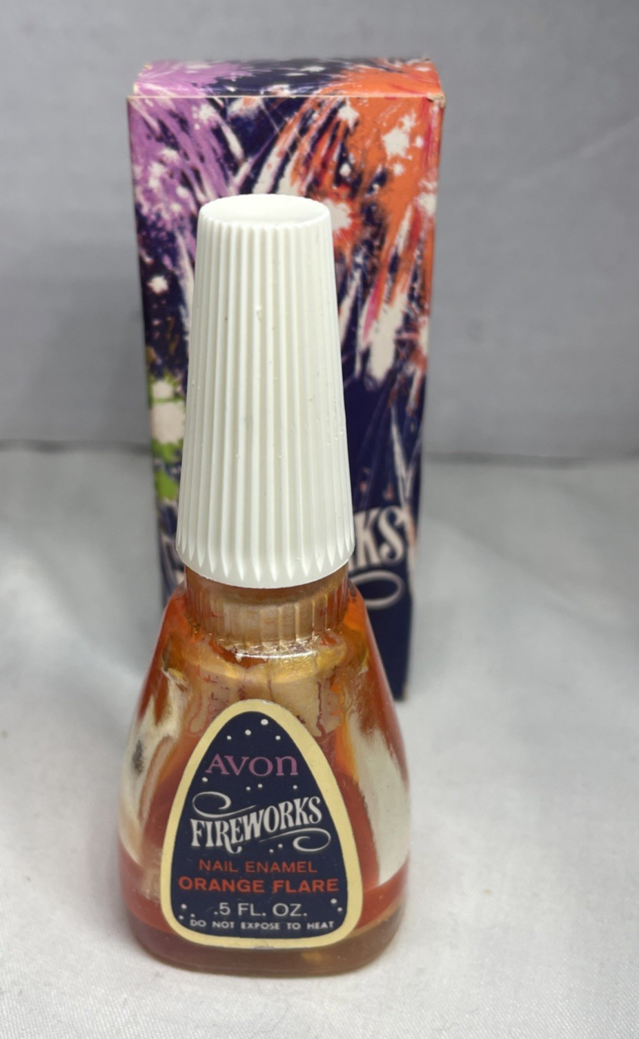 RARE Vtg Nail Polish 1960s Orange Flare Fireworks Avon Shimmer In Box Display (a