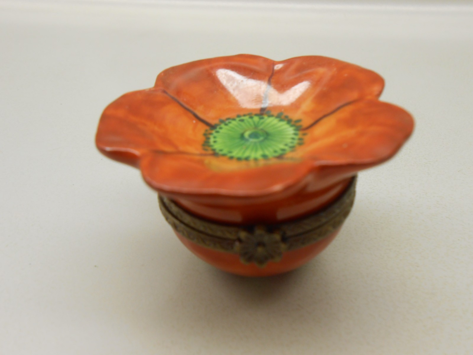 RARE Vintage Limoges Box France – Reddish-Orange Flower – Parry Vieille – PV