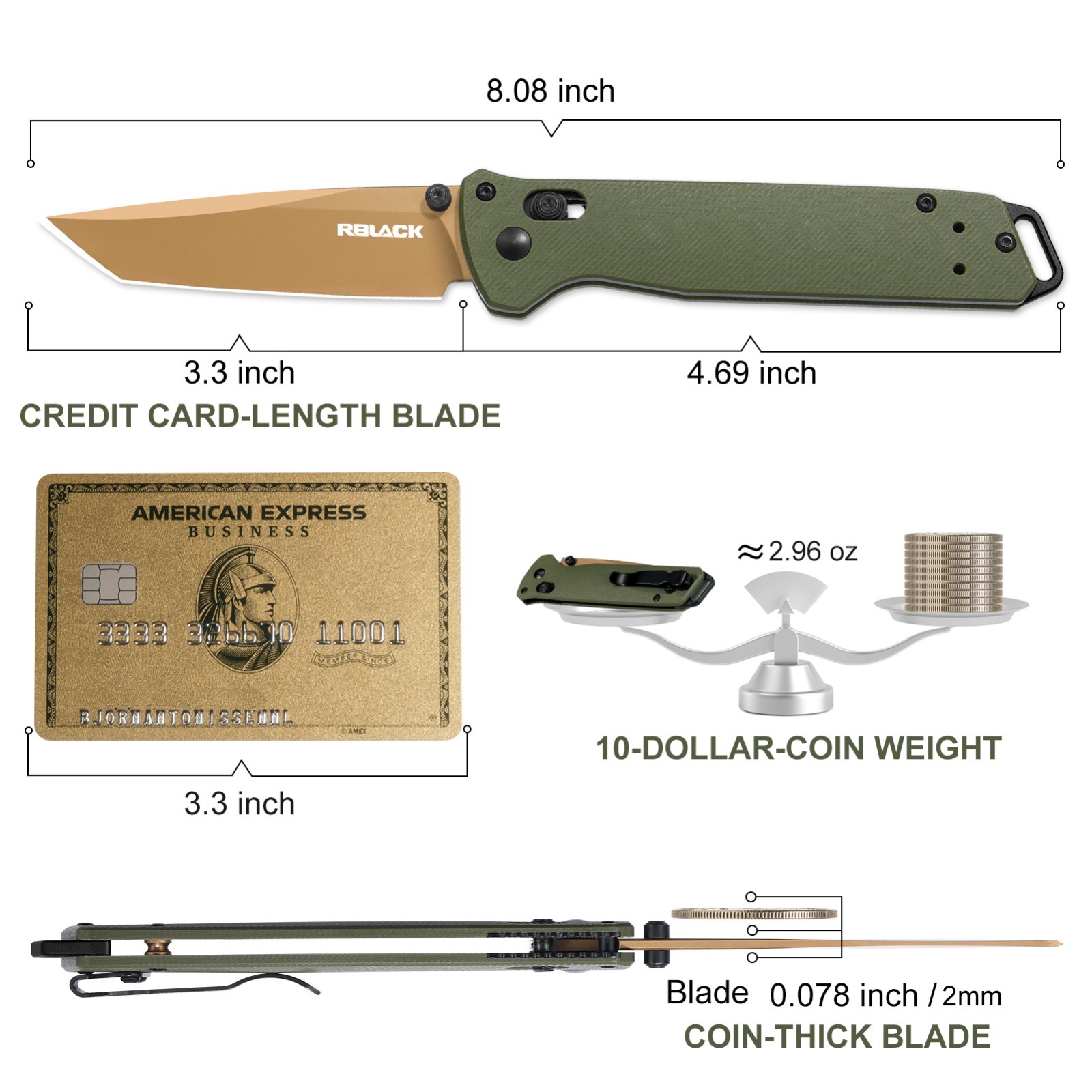 RBLACK Tactical Folding Knife 154CM Tanto Blade Axis Lock Ceramic Bearing EDC
