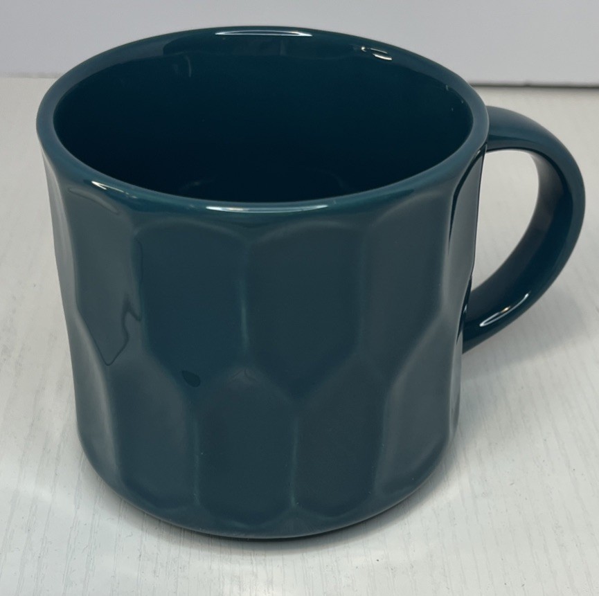 2014 Starbucks Coffee Mug Cup Teal Blue Green Geometric Scalloped Texture 14 oz