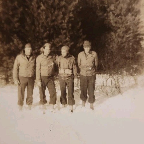 Vtg Photo Saco, ME 1940s WWII Era Maine U.S. Army Training Camp Soldiers Snow