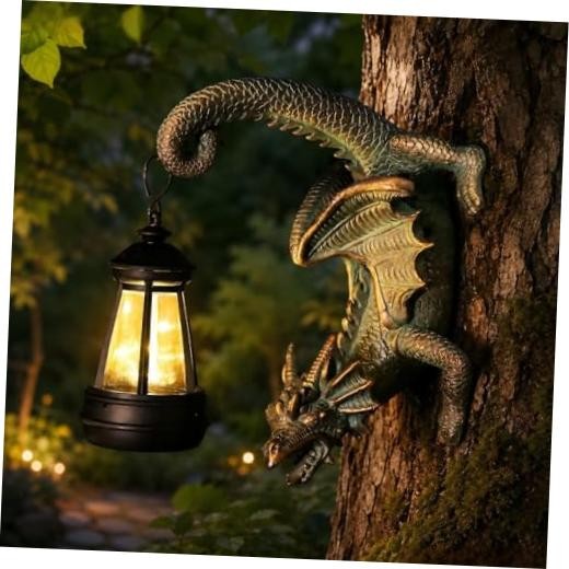 Solar Dragon Tree Hugger Statue Wall Decor – Whimsical Garden Statue Cyan Blue