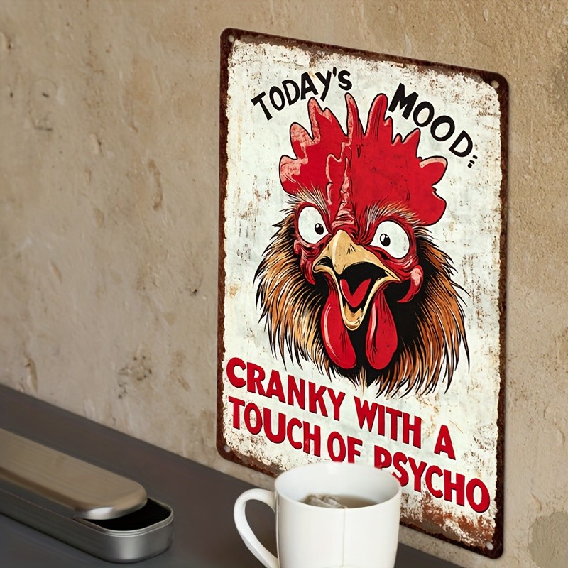 Rustic Tin Metal Signs 12X8 inches/ 30X20cm | Metal | Funny Rooster Quote, No