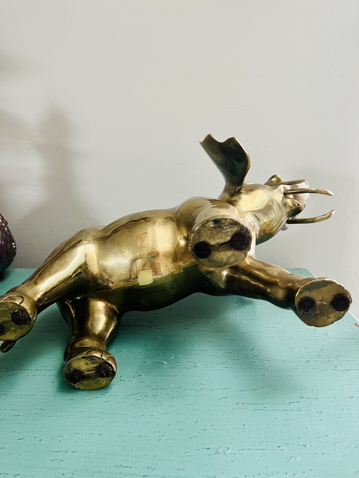 Set 2 Vintage Large & Small Lucky Brass Elephants Figure Statue Sculpture Korea