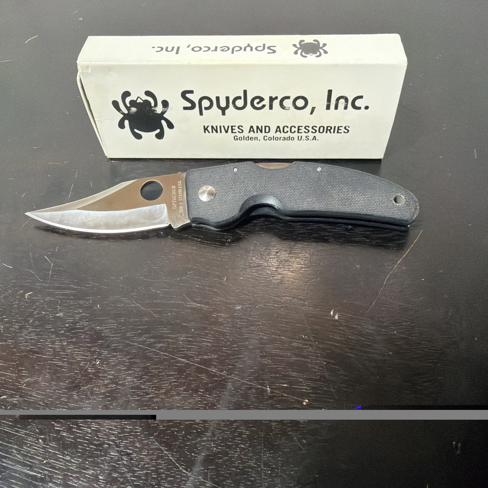 Vintage Spyderco C32 Black Hawk Gin-1 Steel Made In Golden, Colorado USA