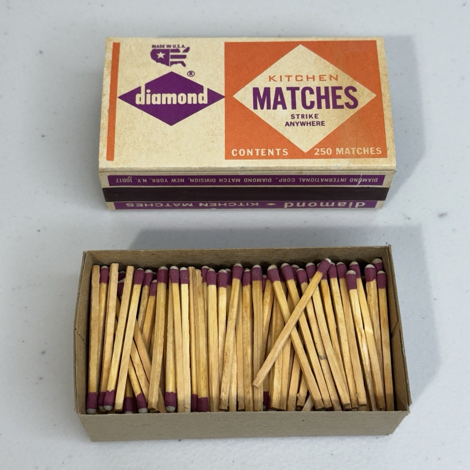 VTG Blue Rusted Metal Wall-Mounted Matchbox Holder Box Wooden Matches Farmhouse