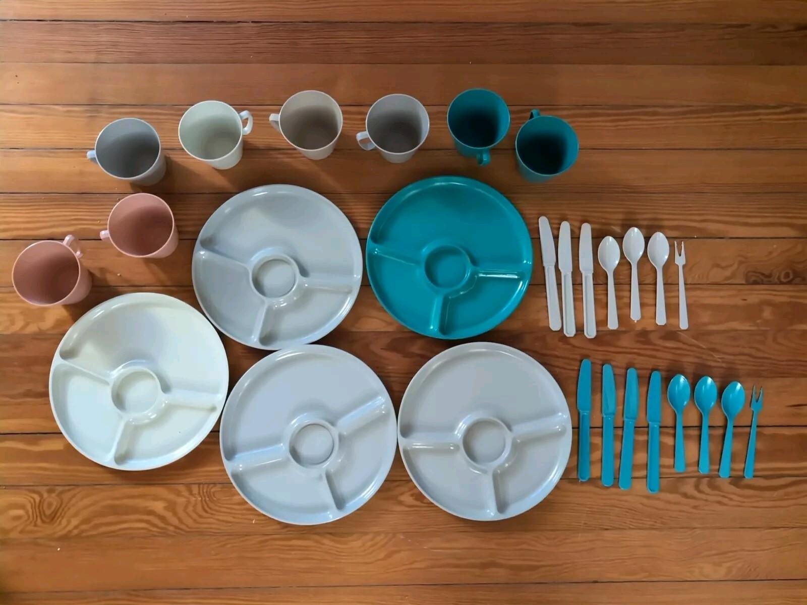 Sterilite Divided Plastic 5 Plates 8 Cups Spoons Knives Camping Picnic