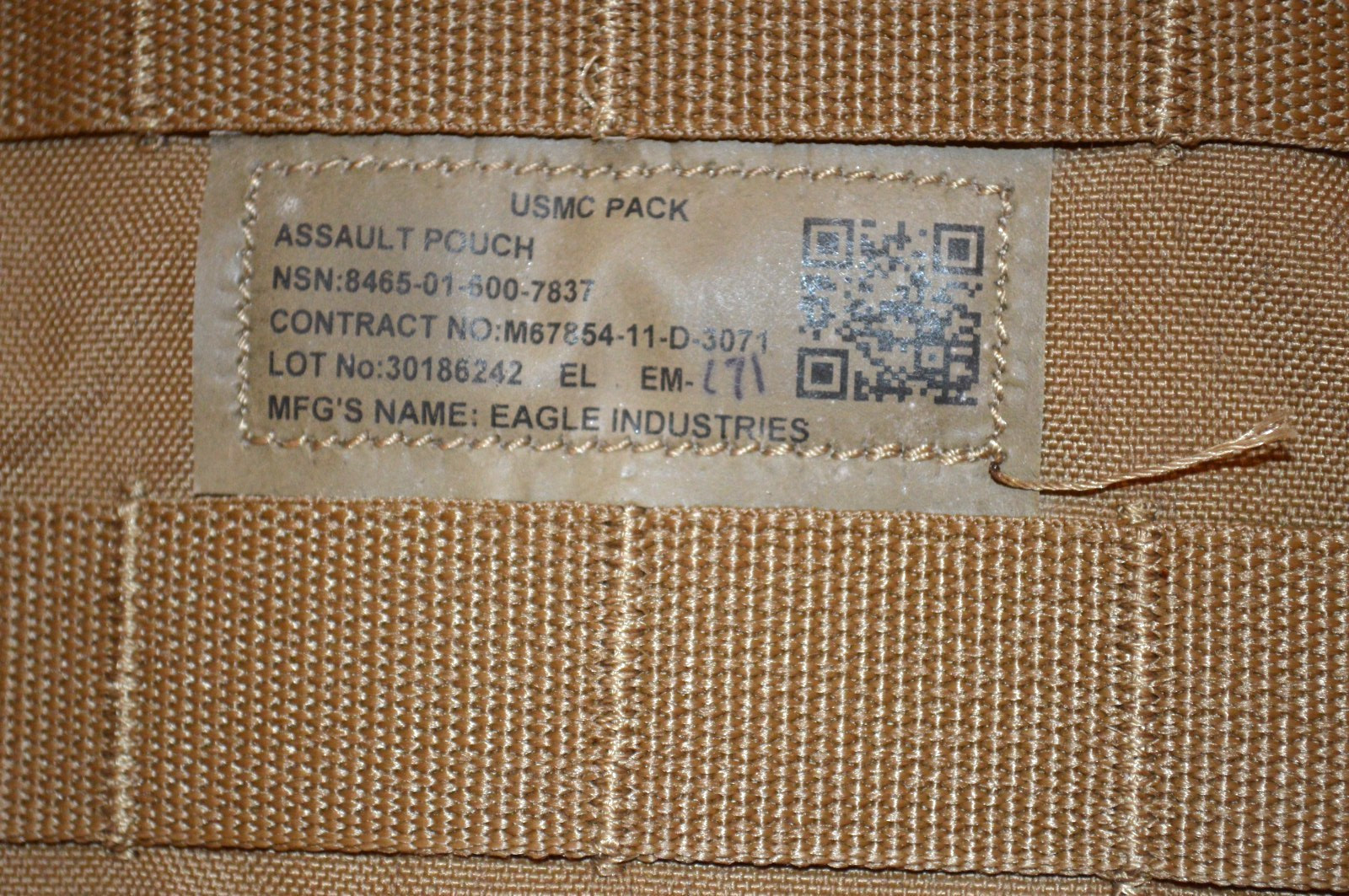USMC FILBE Assault Pouch W/MOLLE – COYOTE NSN-8465-01-600-7837