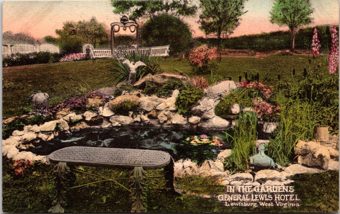 Lewisburg General Lewis Hotel Gardens Albertype West Virginia Postcard G87