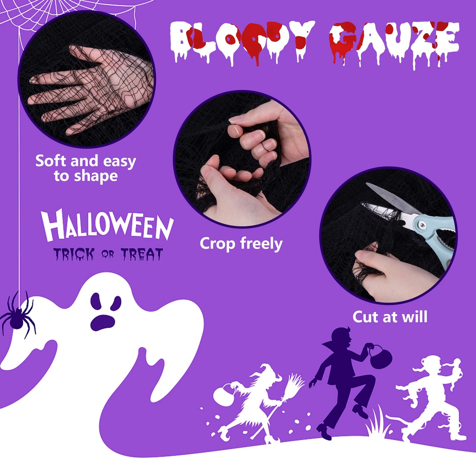 500″x39″ Halloween Black Creepy Cloth, Scary 500x39inch,