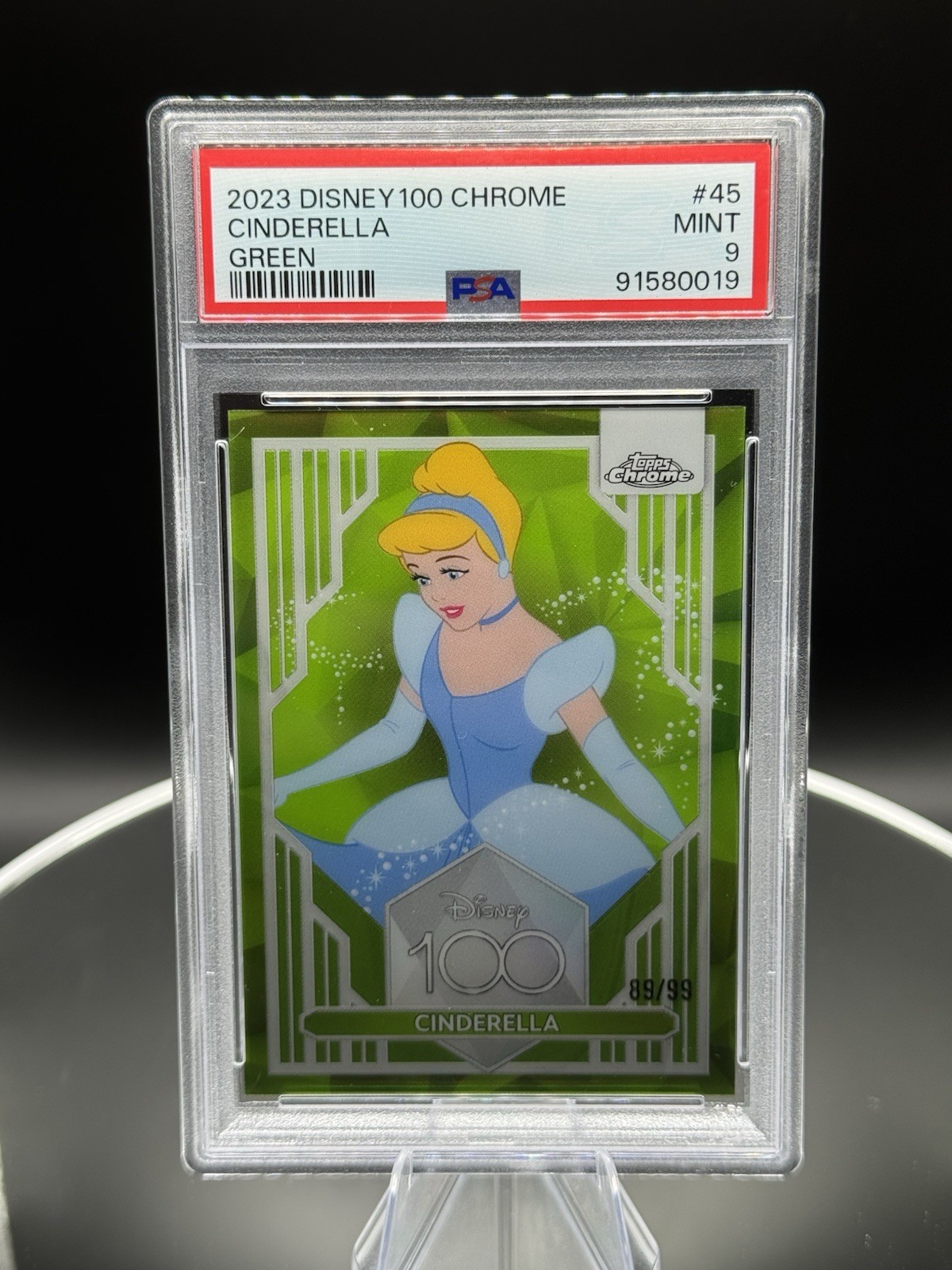 2023 Topps Chrome Disney 100 Cinderella Green Refractor /99 PSA 9