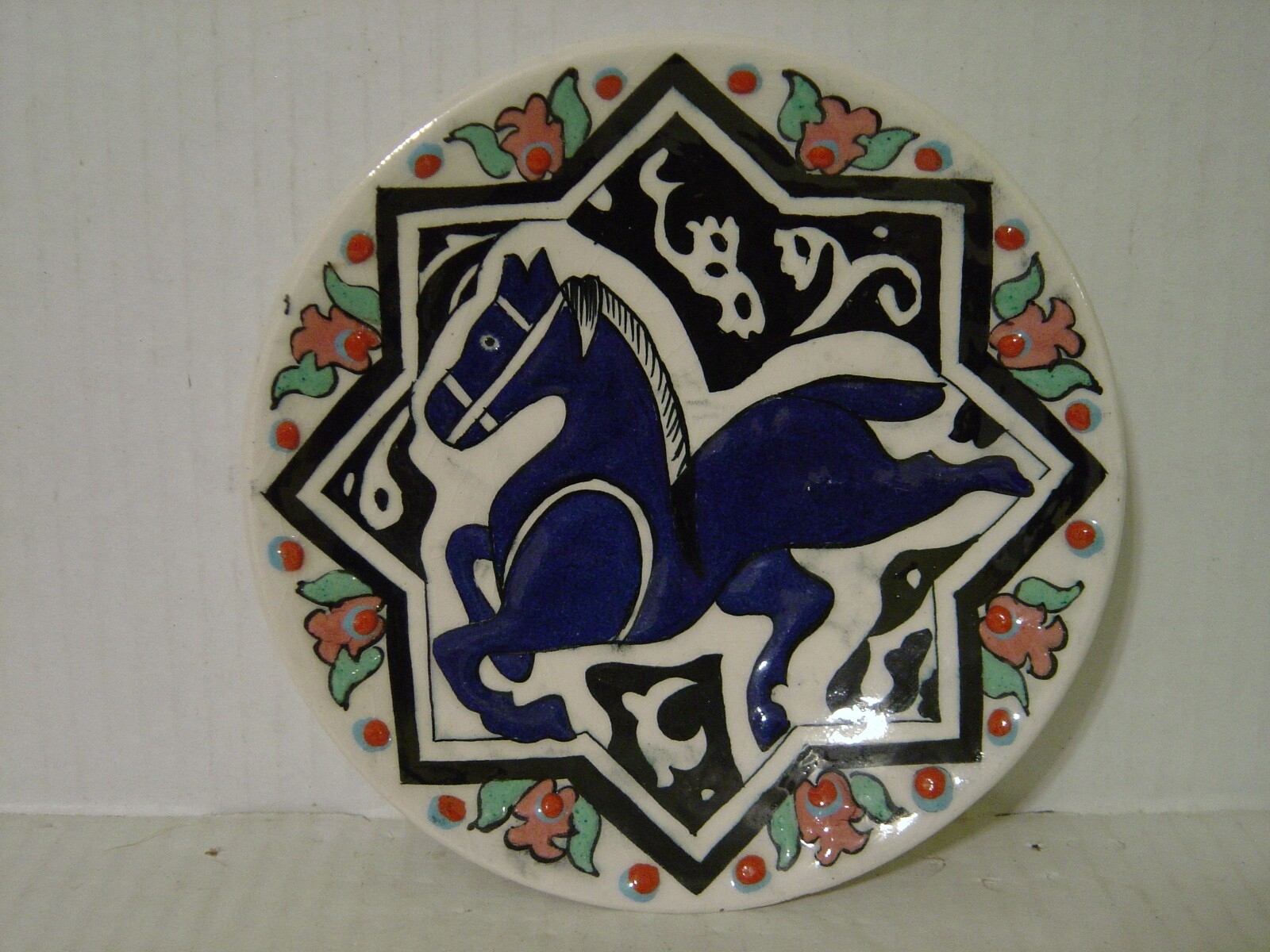VINTAGE HAND PAINTED PLATE HORSE ERSIN CINI KUTANYA TURKIYE BEKIR YILDIZ TURKEY