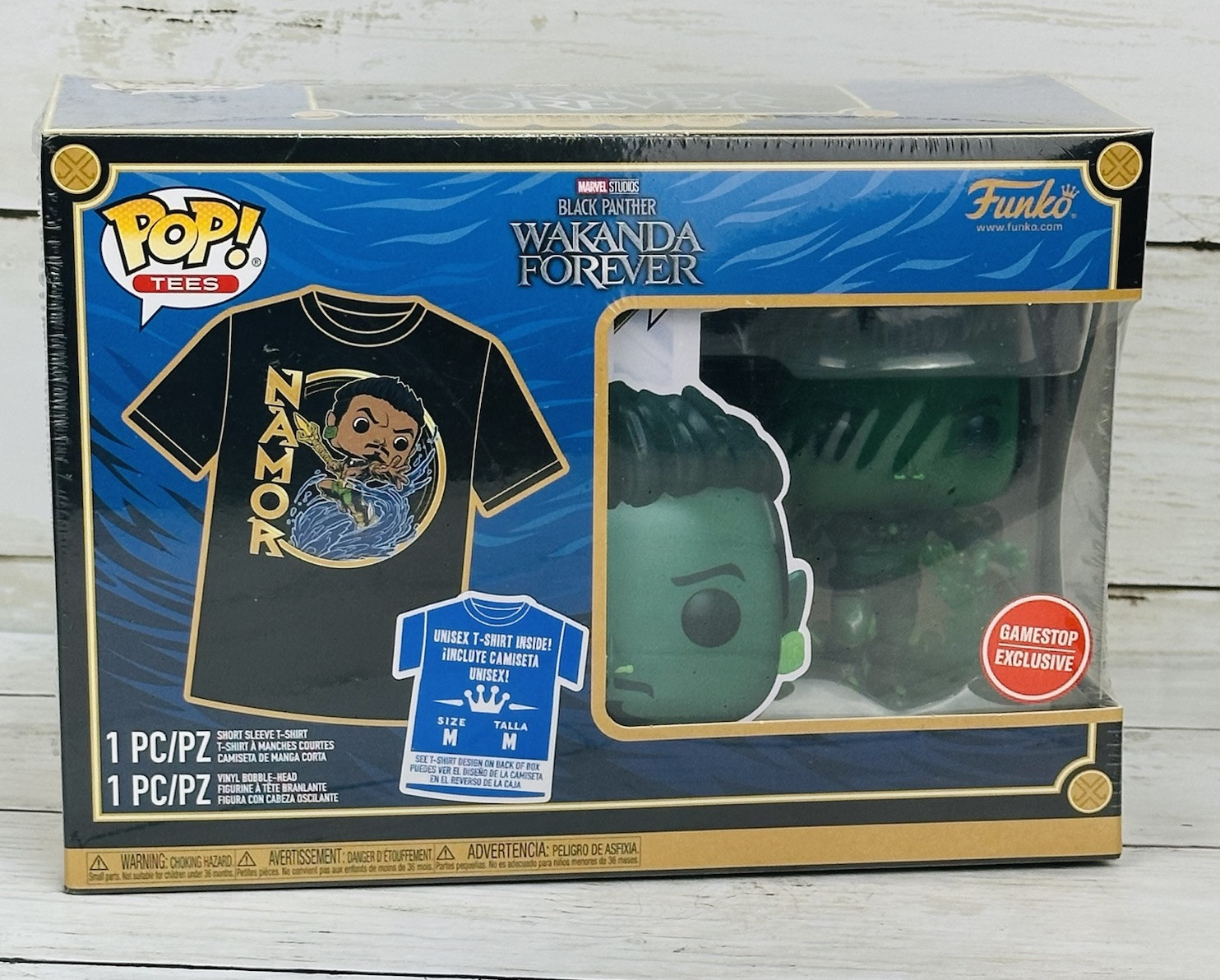 Funko Pop! Black Panther Wakanda Forever NAMOR Figure & Medium Size T-Shirt NEW