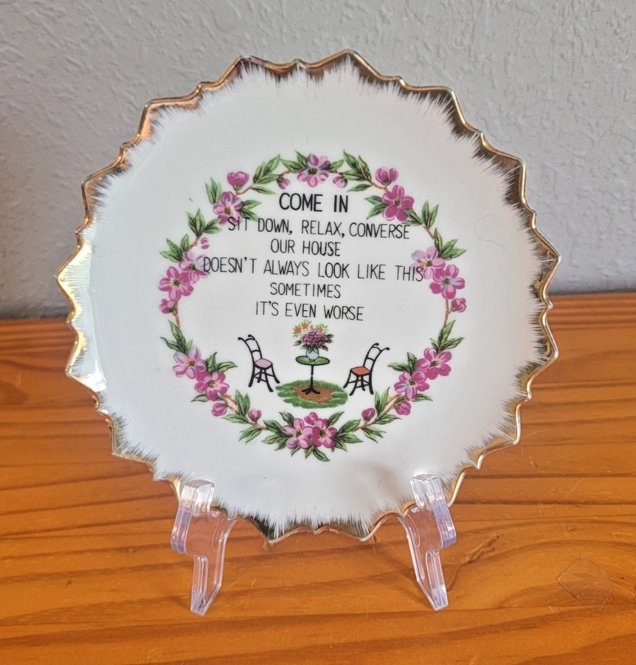 Porcelain Wall Plate Funny “Our House Doesn’t Always Look Like This” Kitsch VTG