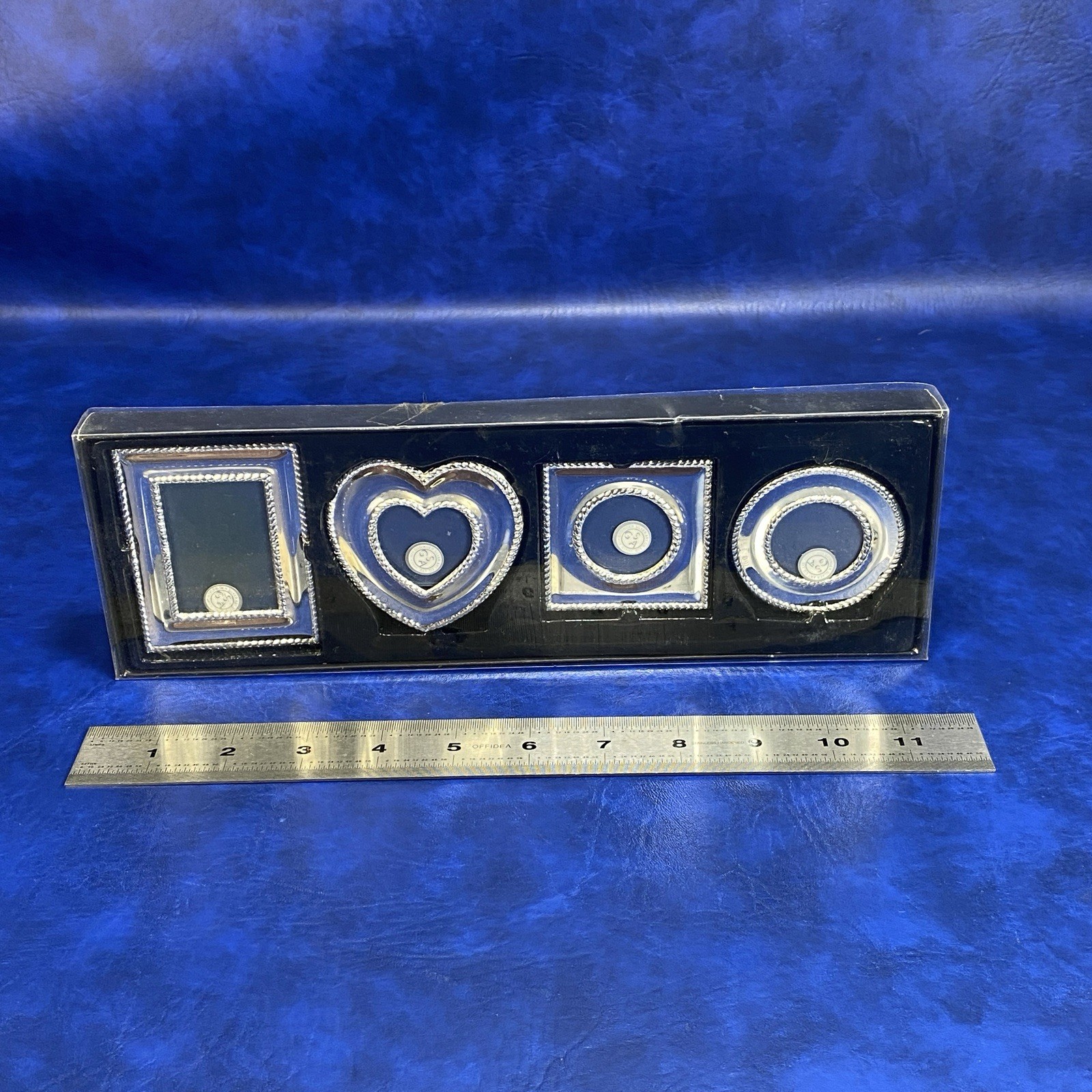 Vtg 4 pc Set Mini Easel Picture Frames by Godinger Silver Art Ltd Heart Circle