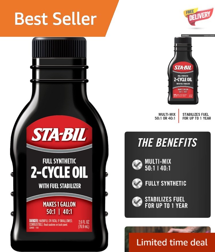 Low Smoke Full Synthetic 2-Cycle Oil – 2.6 oz – Perfect for Snowmobiles & ATVs