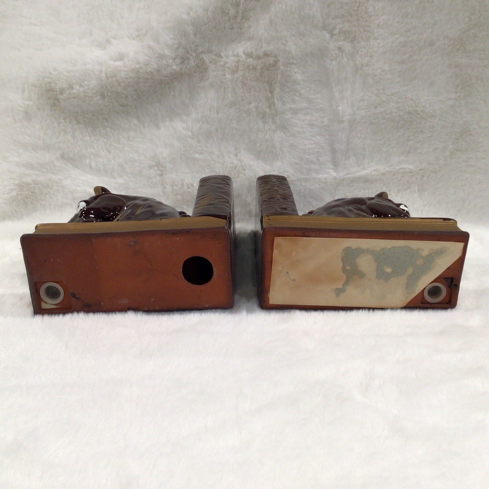 Vintage 1960’s Ceramic Horse Head Bookends – Japan – Brown And Gold MCM
