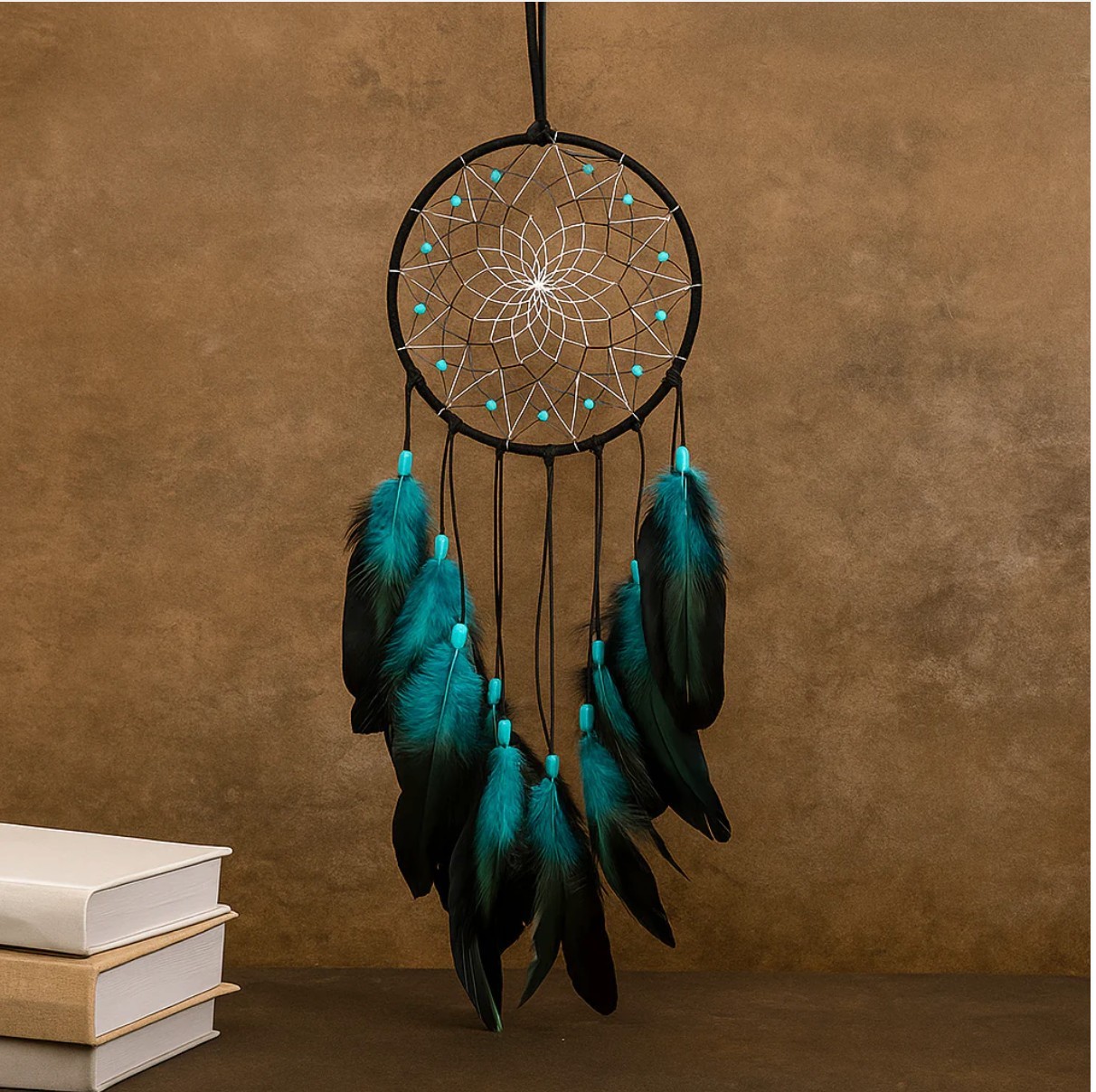 Handmade Boho Blue Dream Catcher – 20 Inch Feather Wall Hanging Decoration