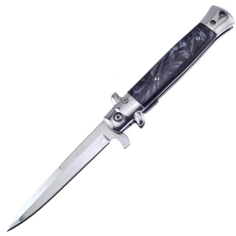 9″ Classic Italian Milano Spring Assist Open Folding Stiletto Pocket Knife BLACK