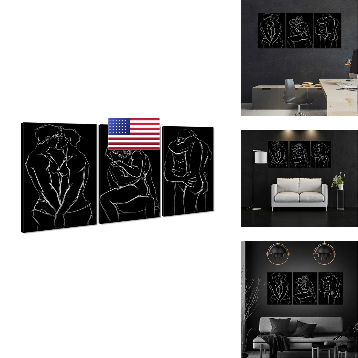 Canvas Trend Male Wall Art Black And White Men Gay Body Painting Wall Decor 3