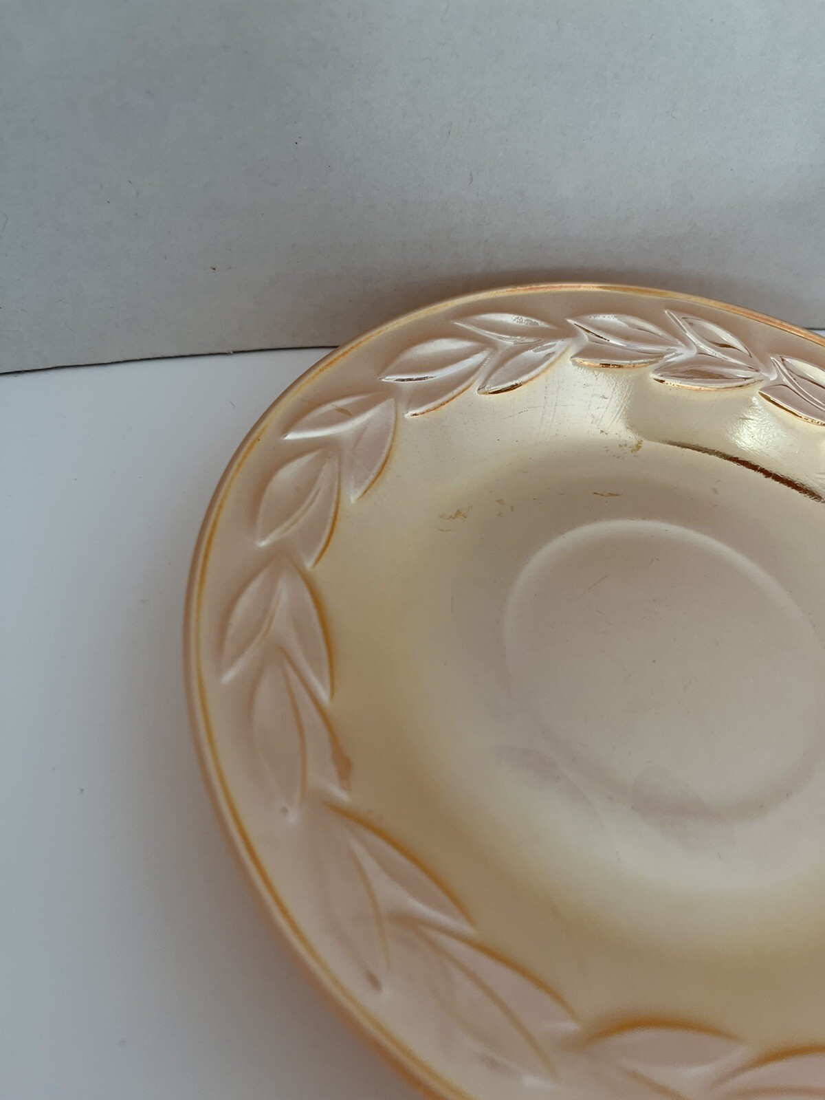 Fire King Peach Lusterware Leaf Saucer Lot of 3 Oven Proof Anchor Hocking