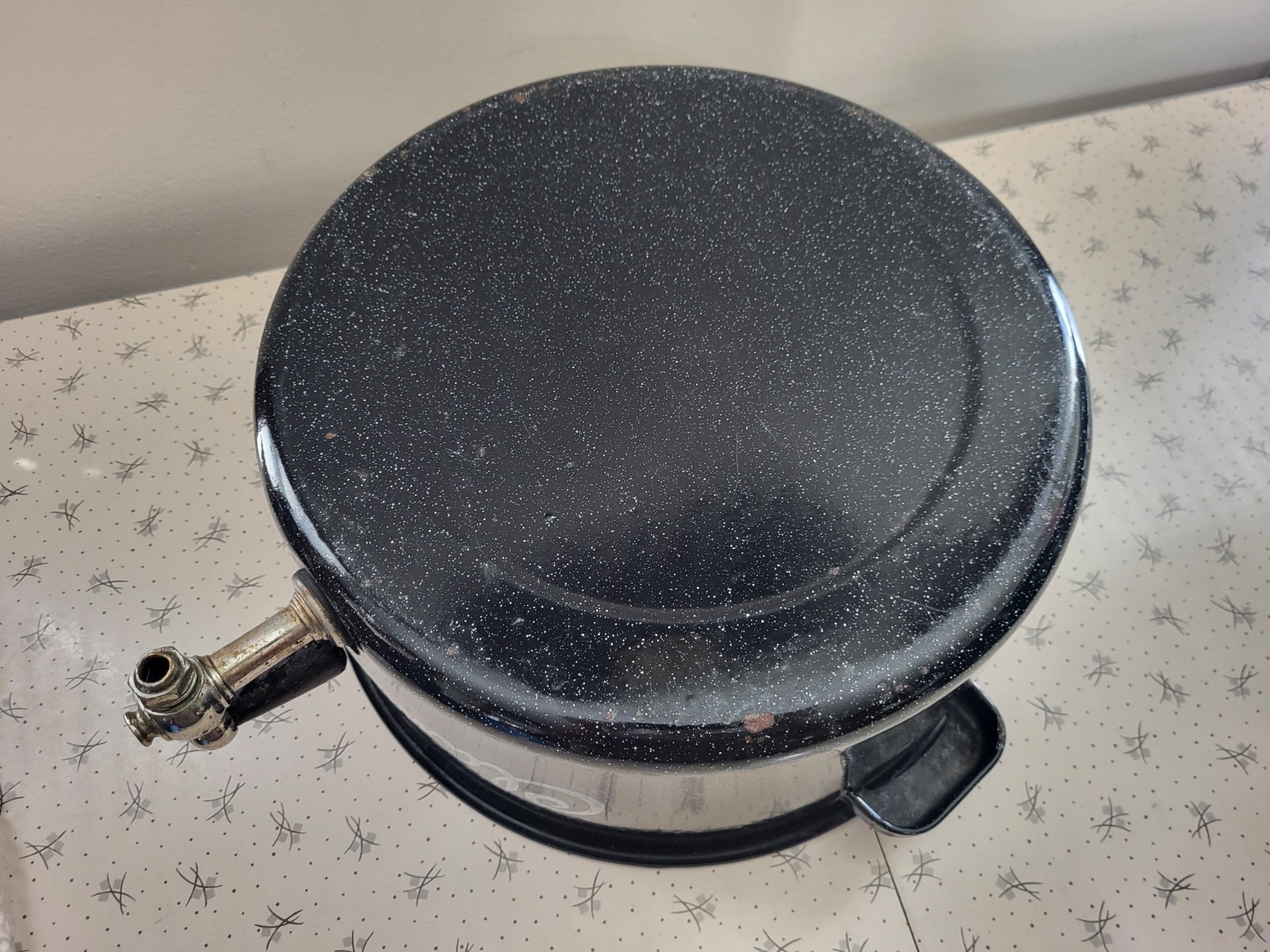 Vintage Speckled Enamel Double Steam Pot Clam Broth Lobster w/Spigot Lid Steamer