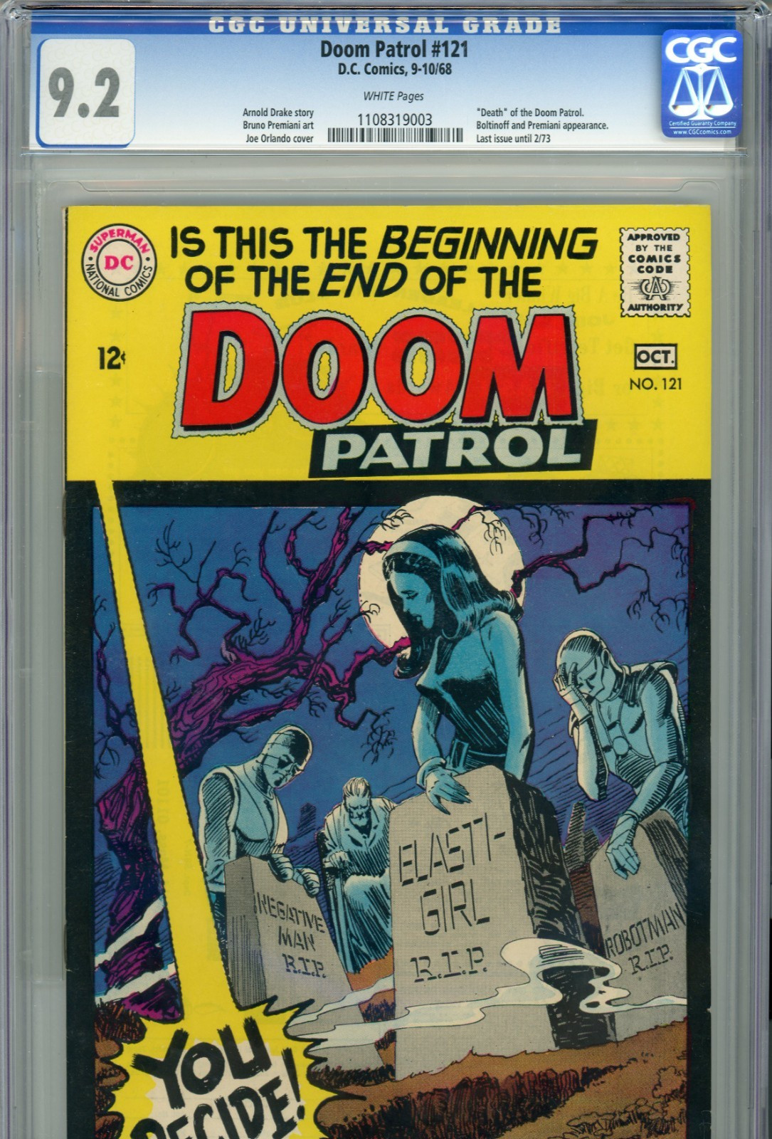 Doom Patrol #121 (1968) DC CGC 9.2 Death of Doom Patrol Brad Squared Collection