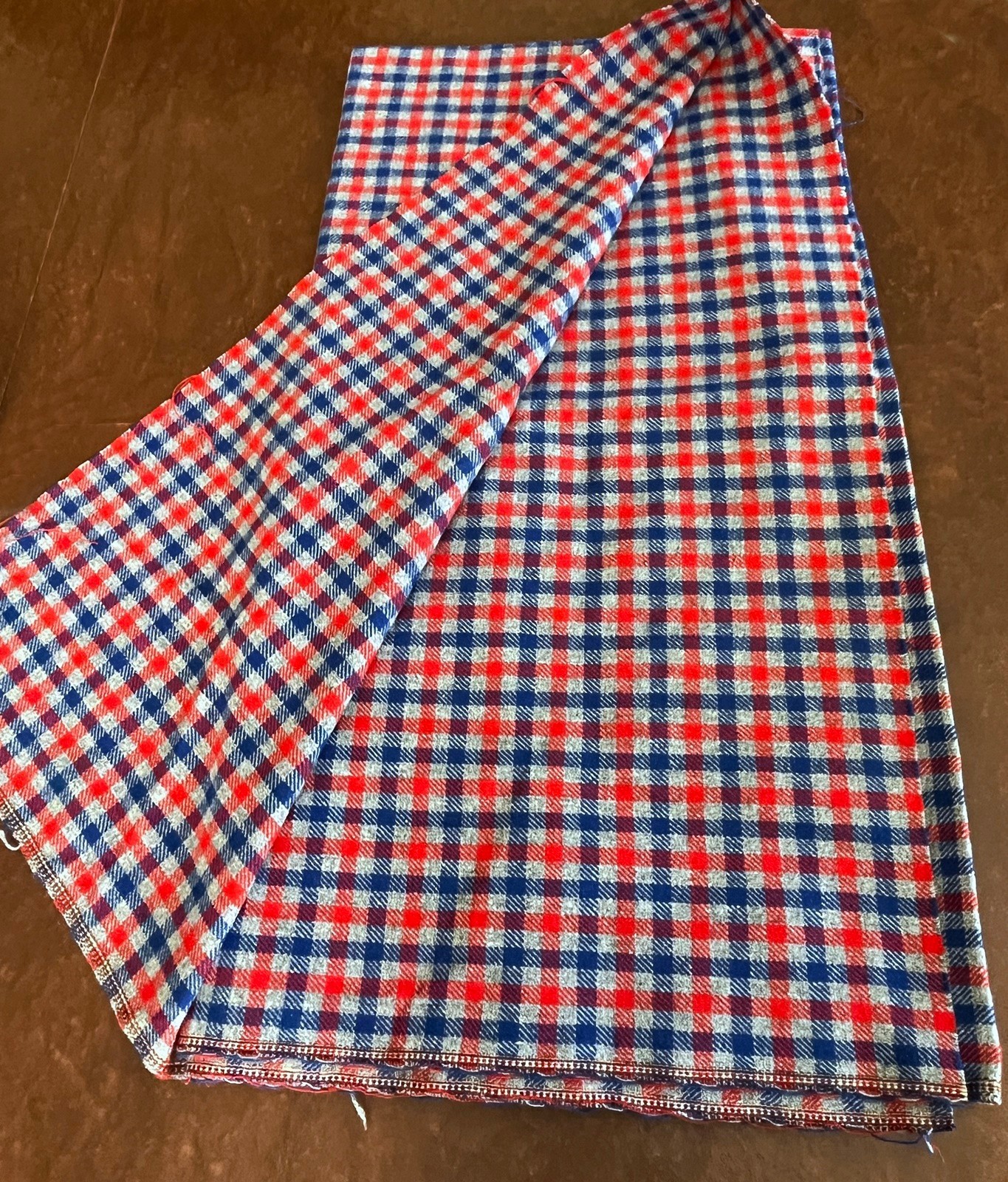 Vintage Plaid Wool Fabric Red Blue Gray 1.5 yds x 54″ Wide