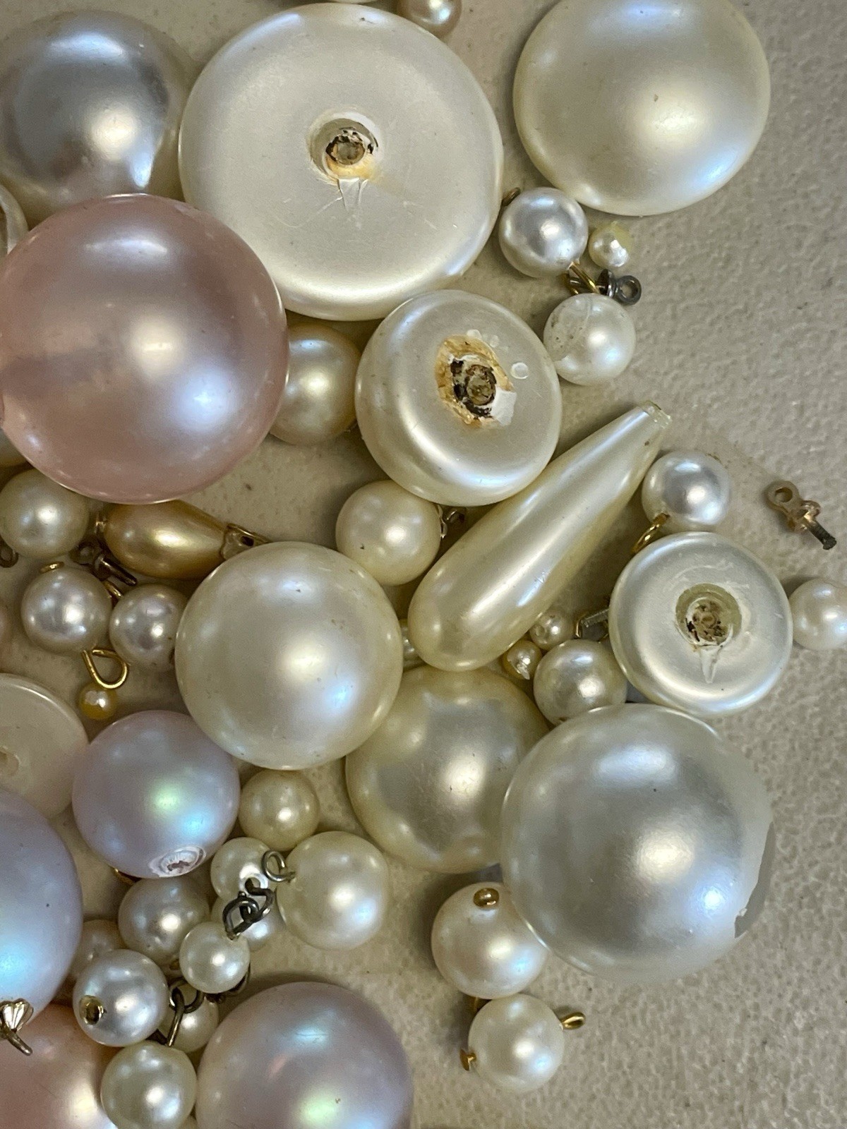 Vintage Faux Pearl Button Bead Lot Mixed Sizes Shapes Crafts Sewing Junk Journal