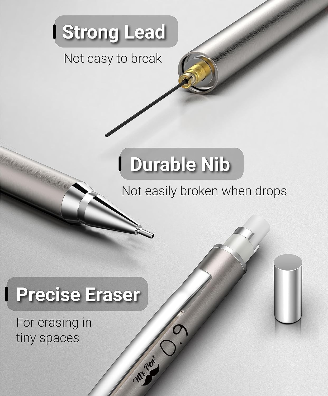 Refined Metal Mechanical Pencil Set – Ergonomic Design with Lead & Eraser Refill