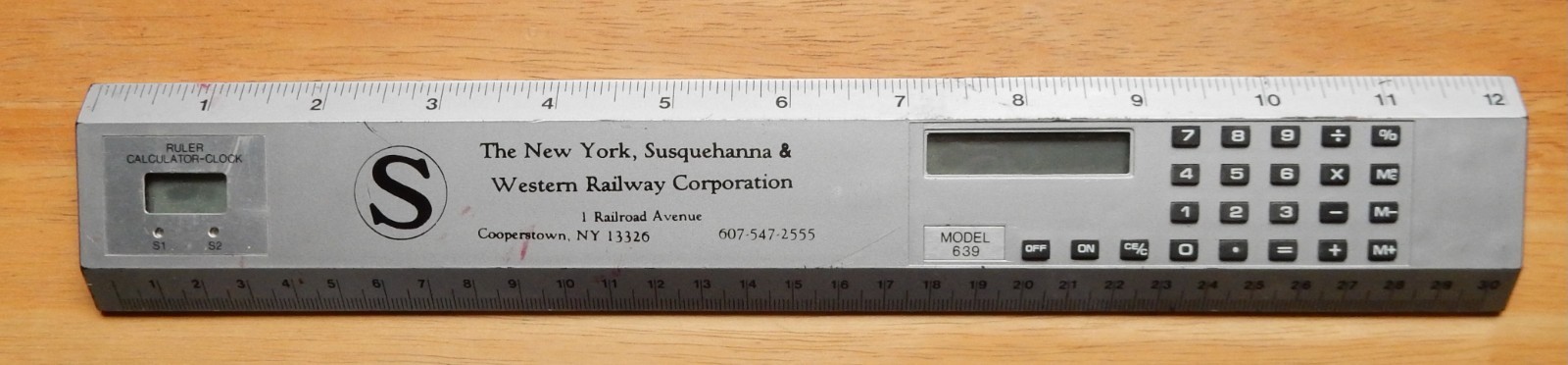 NY, Susquehanna & Western Railway Ruler #639 Clock & Calculator